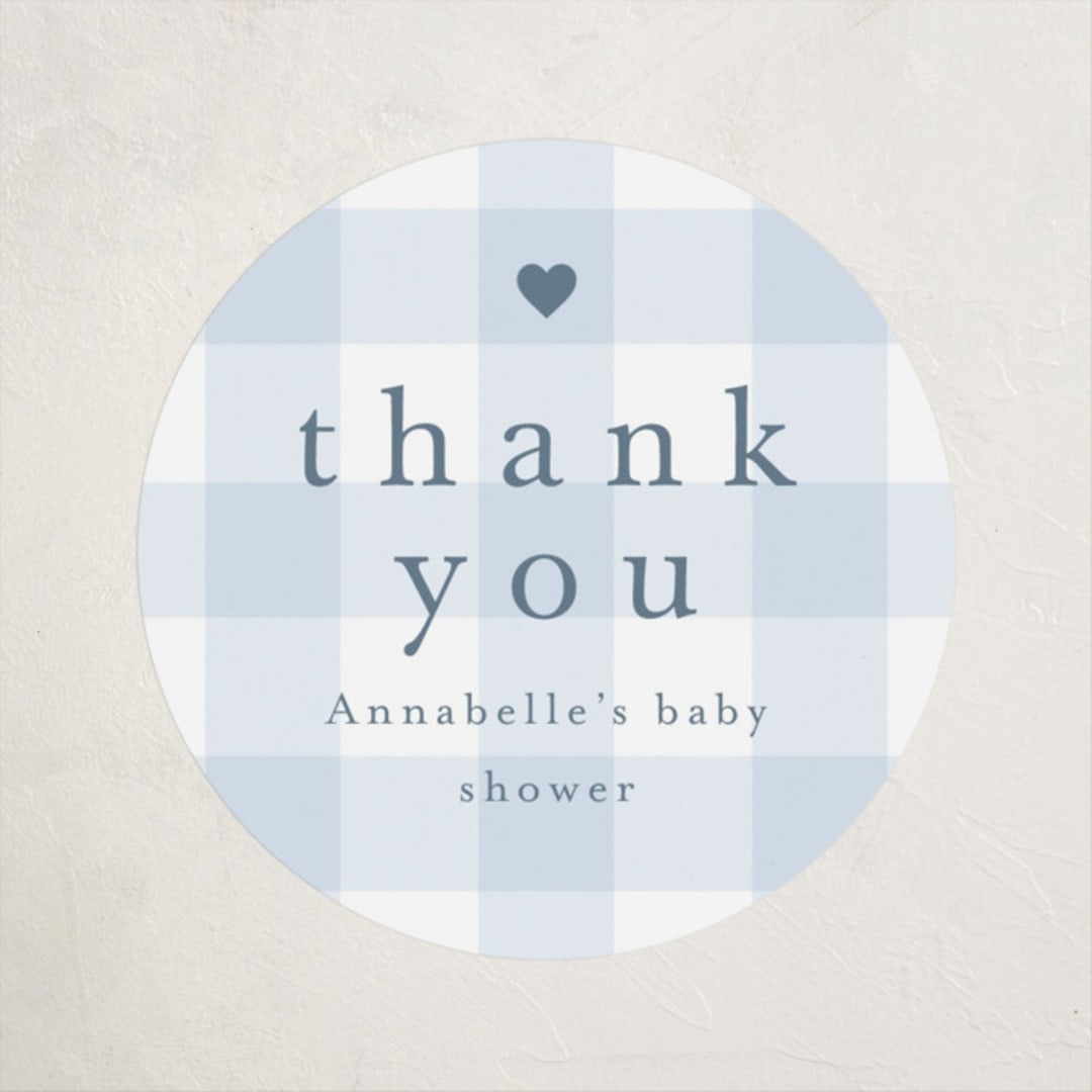 "Gingham Mobile" - Baby Shower Stickers in Baby blue by Stacey Meacham - Close-Up
