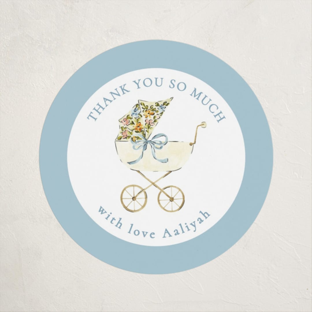 "Pram" - Baby Shower Stickers in Sky by Sarah Knight - Close-Up