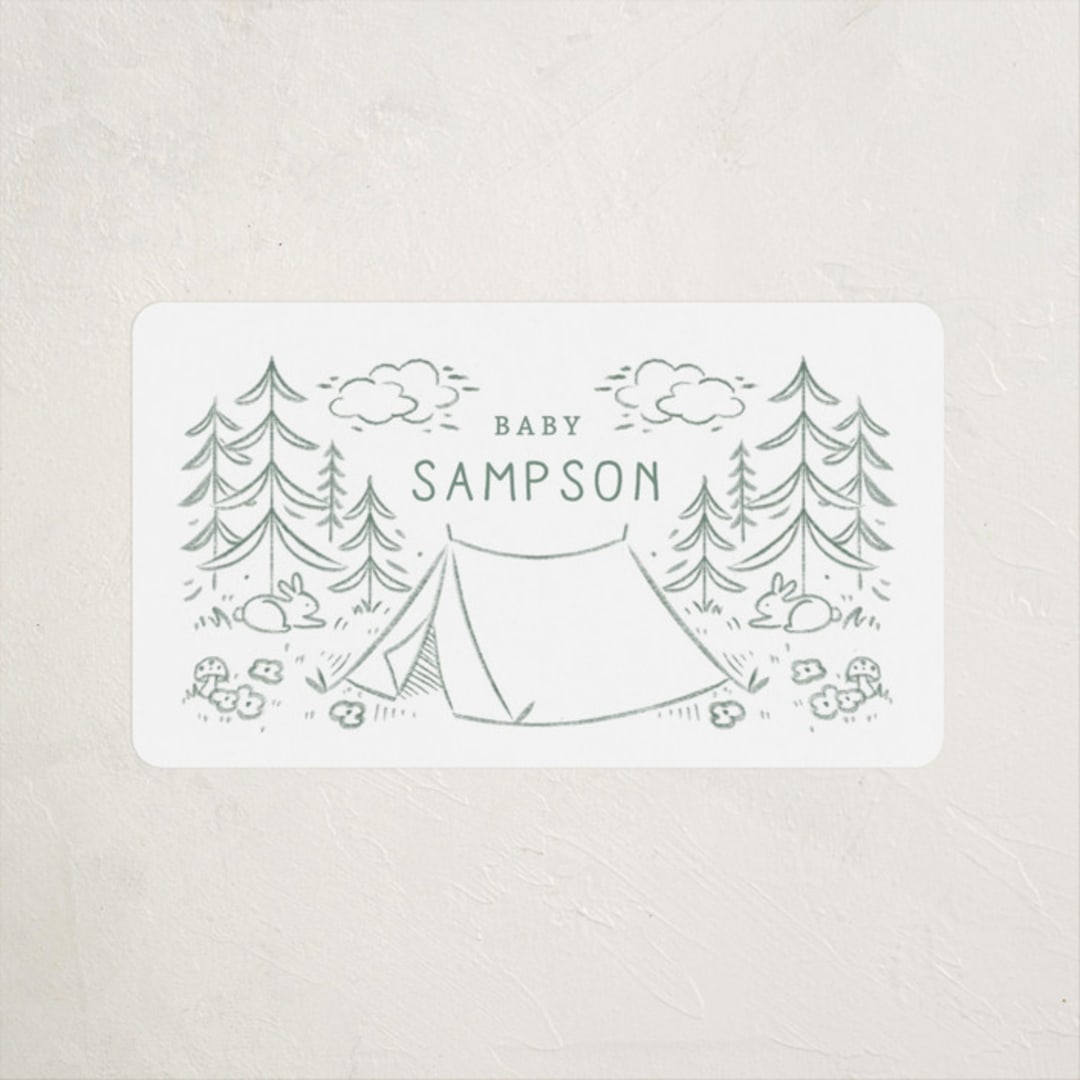 "The Adventure Begins" - Baby Shower Stickers in Sage by Kiersten Garner - Close-Up