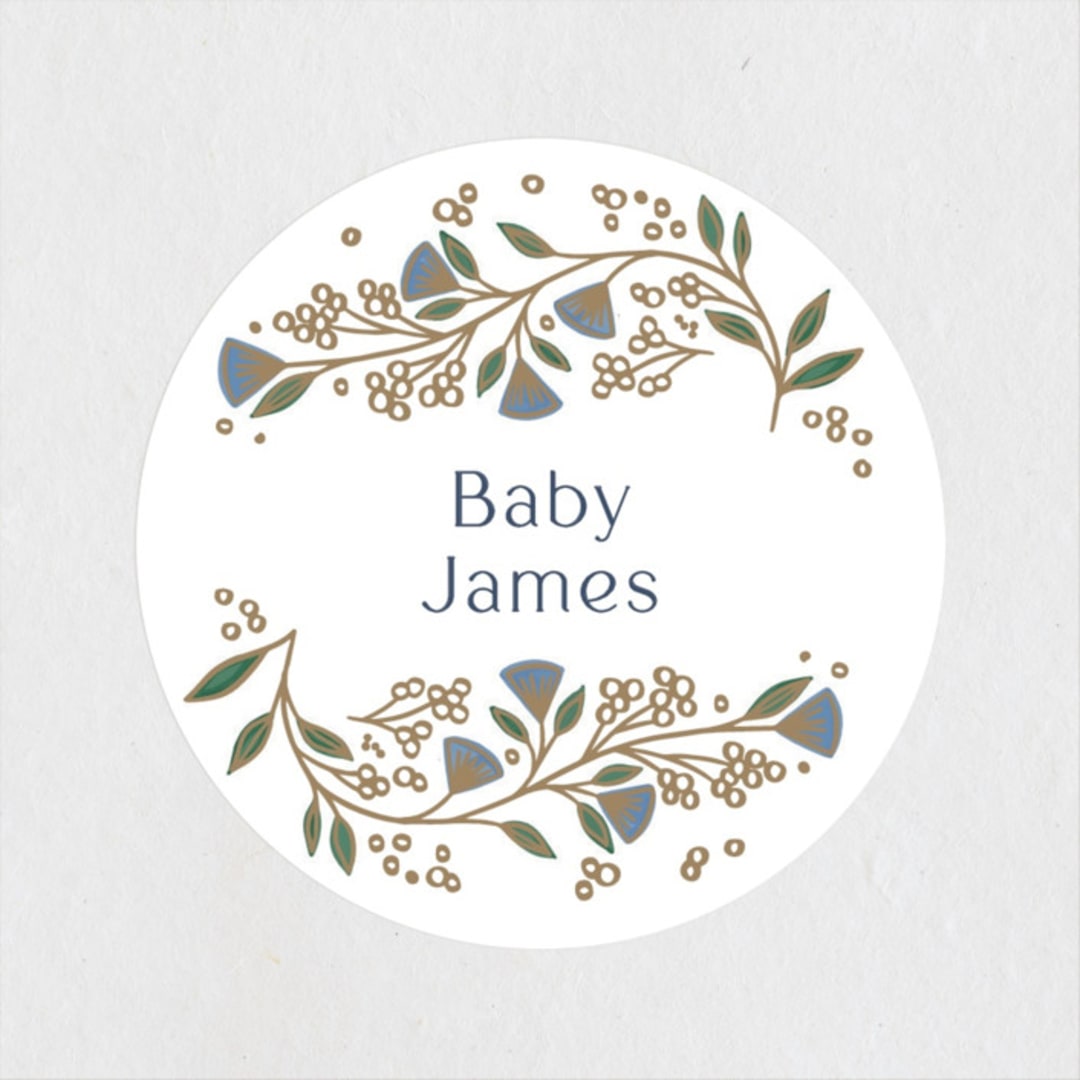 "Baby Vines" - Baby Shower Stickers in Sky by Alethea and Ruth - Close-Up