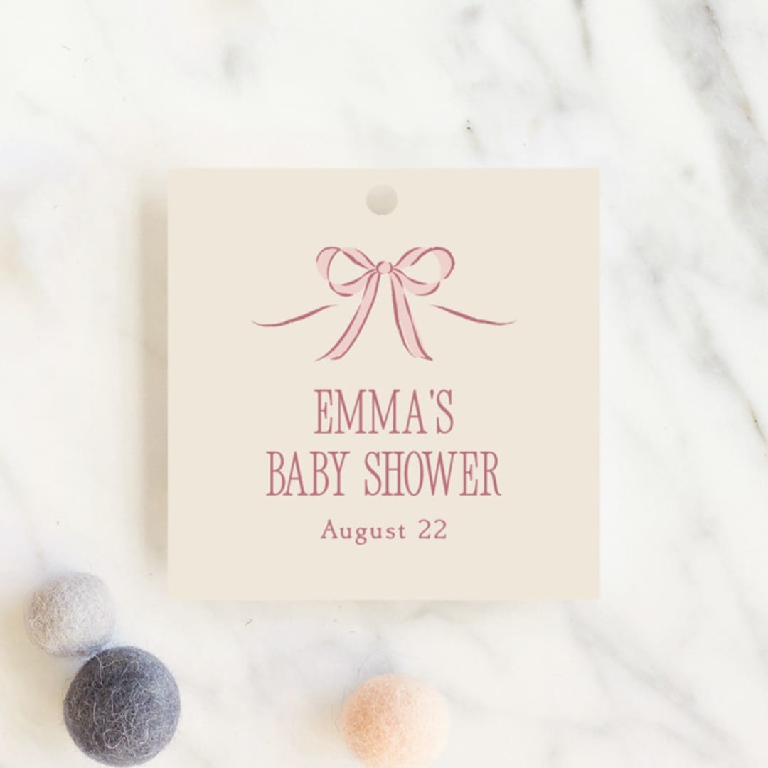 "Winnie" - Baby Shower Favor Tags in Rose by Robert and Stella - Front