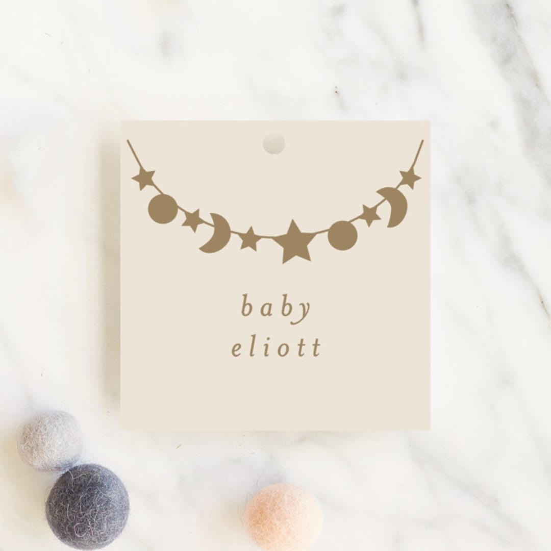 "Night Sky Garland" - Baby Shower Favor Tags in Ecru by Angela Thompson - Front