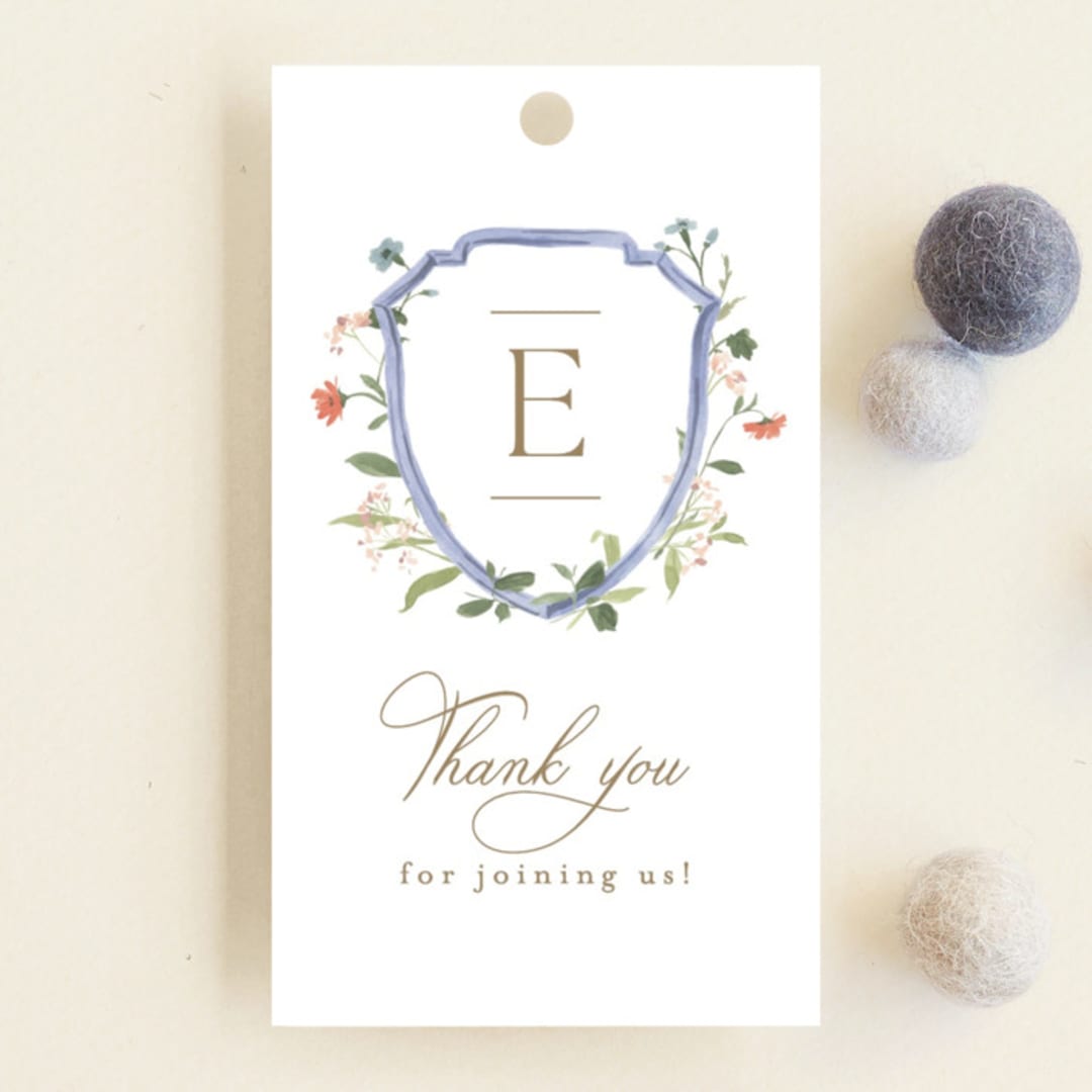 "Floral Crested" - Baby Shower Favor Tags in Icing by Everett Paper Goods - Front