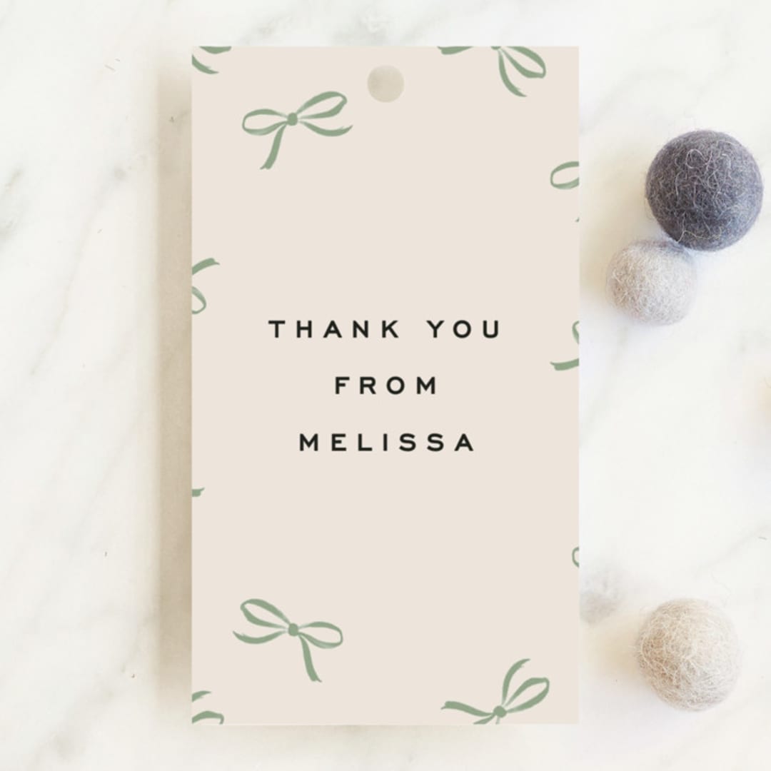 "Wrapped Up" - Baby Shower Favor Tags in Pistachio by Olivia Kanaley Inman - Front