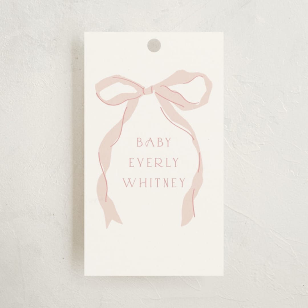 "Framed Bow" - Baby Shower Favor Tags in Blush by Baumbirdy - Front