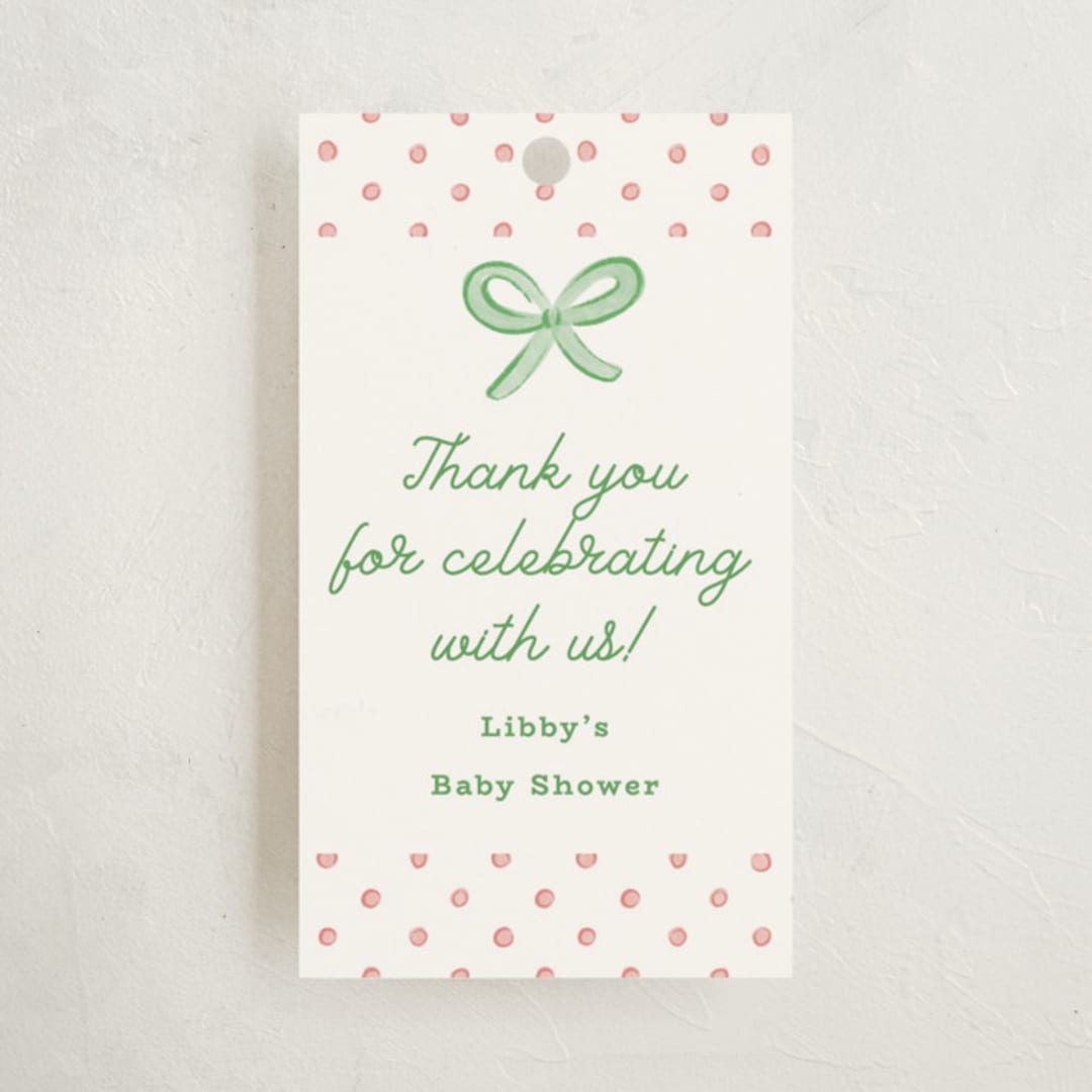 "Polka Dot Frame" - Baby Shower Favor Tags in Strawberry by Erin German - Front