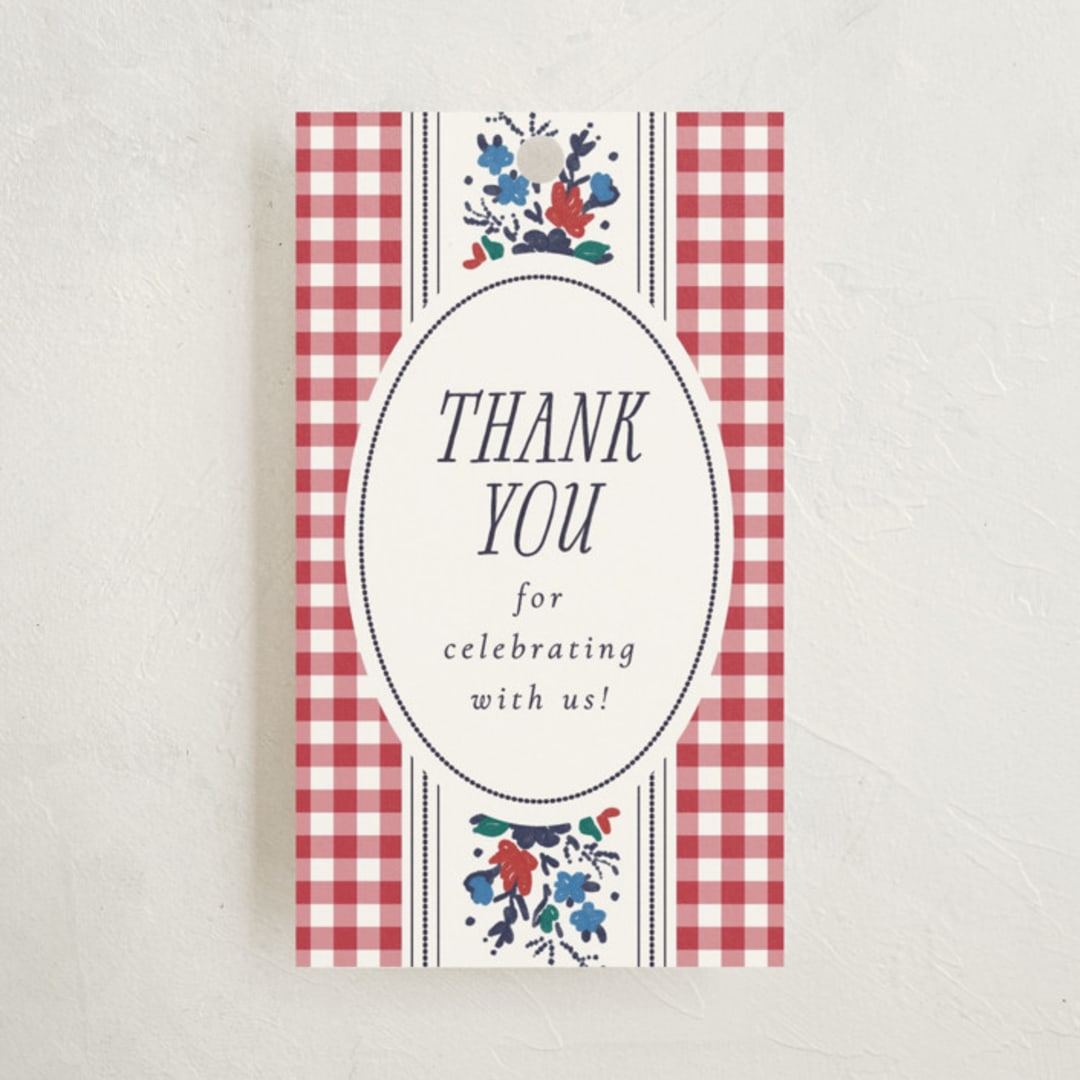 "Pattern Mix" - Baby Shower Favor Tags in Tomato by Emily Sabol Goss - Front