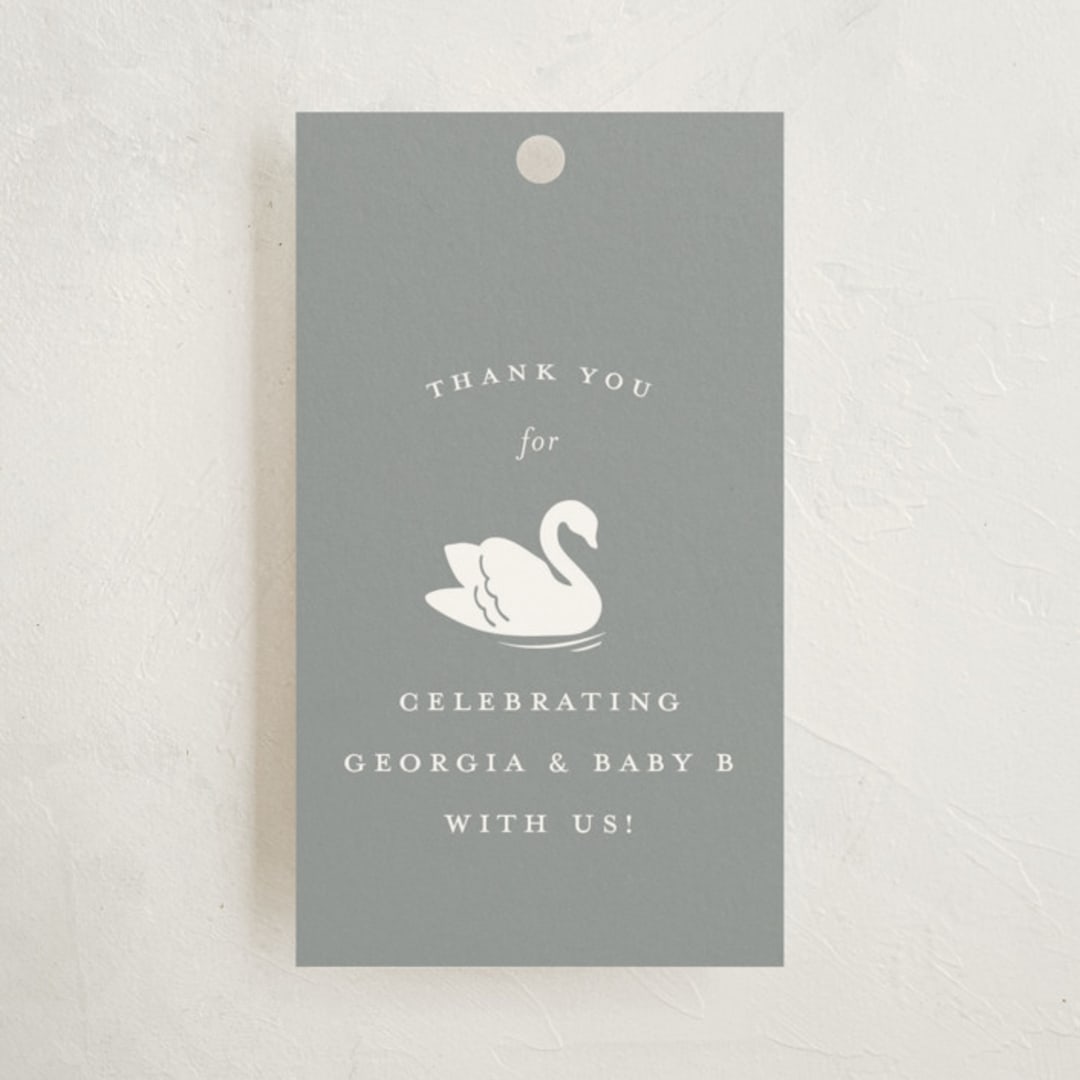 "Swan Shower" - Baby Shower Favor Tags in Charcoal by Megan Davis - Front
