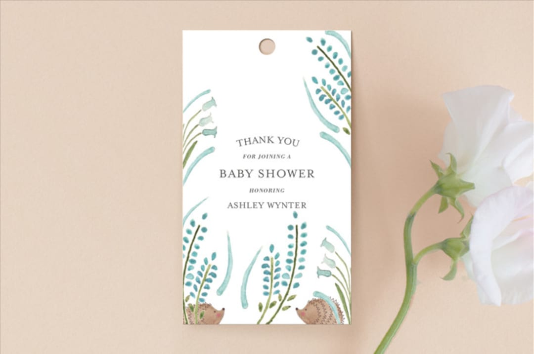 "Hedge Hog Heaven" - Baby Shower Favor Tags in Robin's Egg by Hallie Fischer - Front