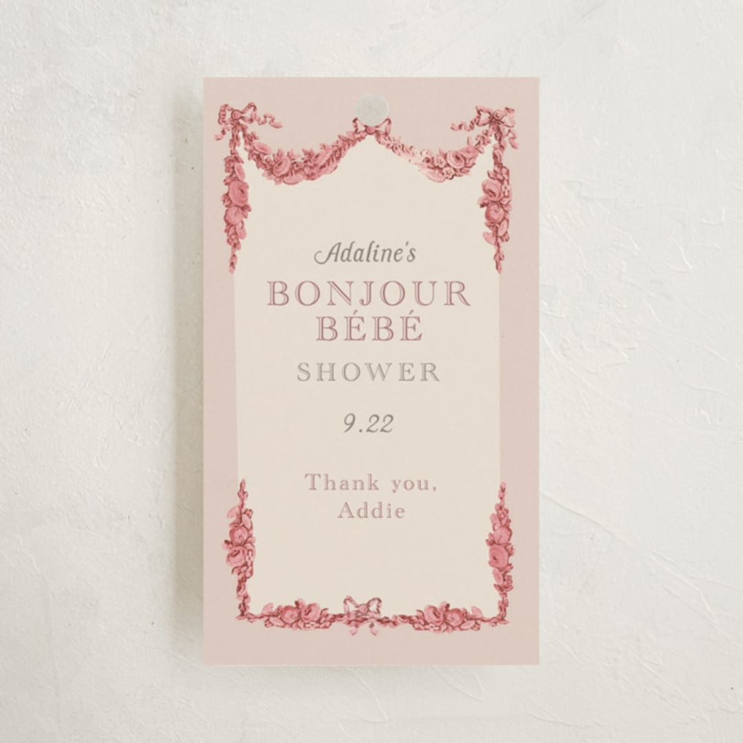"Bonjour Bebe" - Baby Shower Favor Tags in Peony by Itsy Belle Studio - Front
