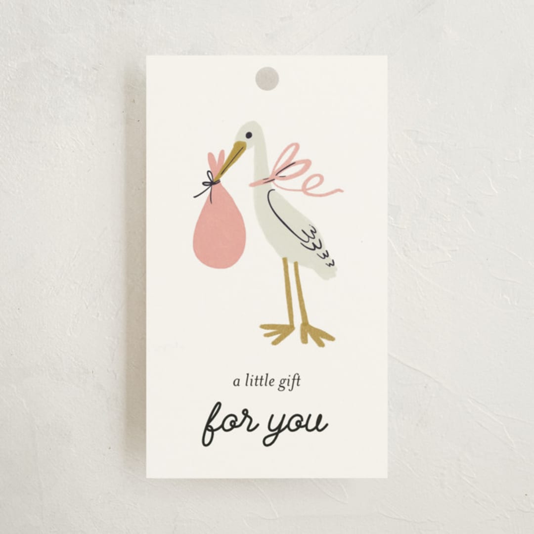 "Little Stork" - Baby Shower Favor Tags in Blush by Ani Somi - Front
