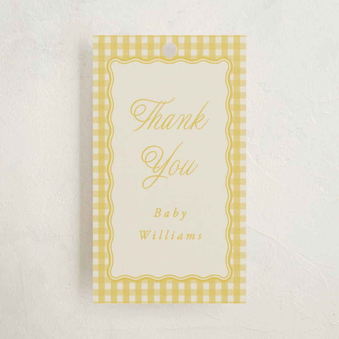 "Scalloped Gingham" - Baby Shower Favor Tags in Lemonade by Brianne Larsen - Front