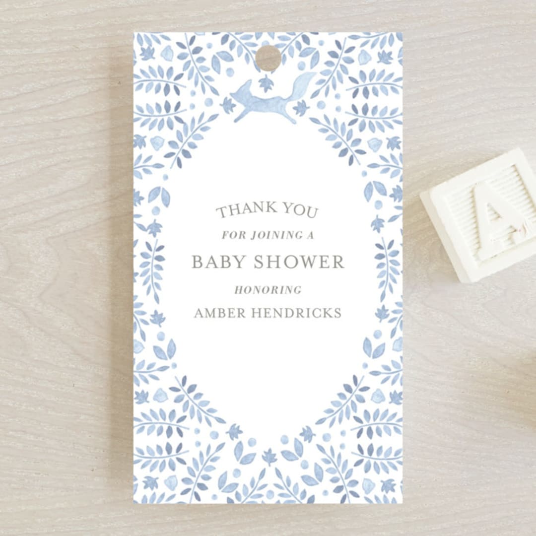 "Foxy Baby Shower" - Baby Shower Favor Tags in Denim by Hallie Fischer - Front