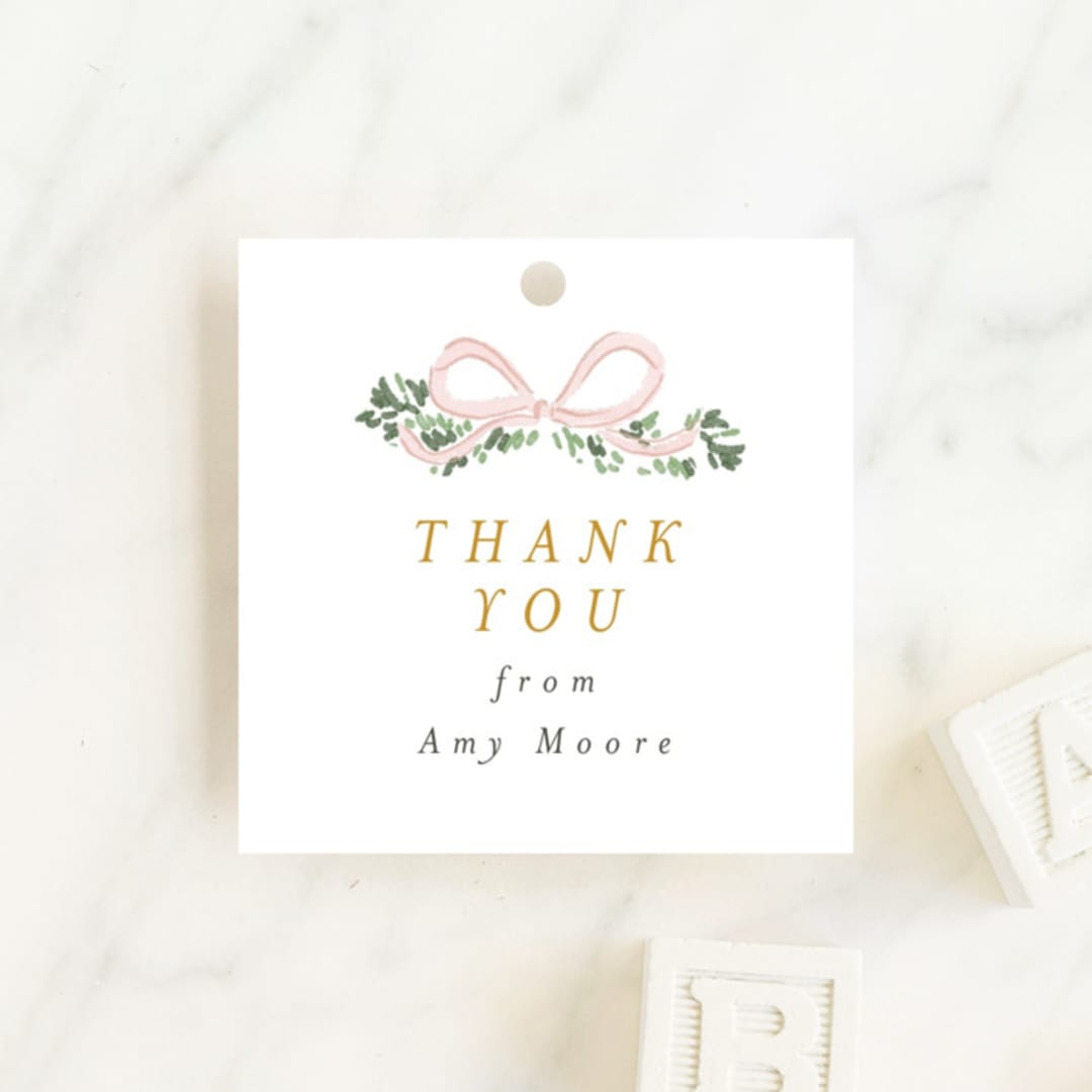 "Ribbonly Frame" - Baby Shower Favor Tags in Butter by Itsy Belle Studio - Front