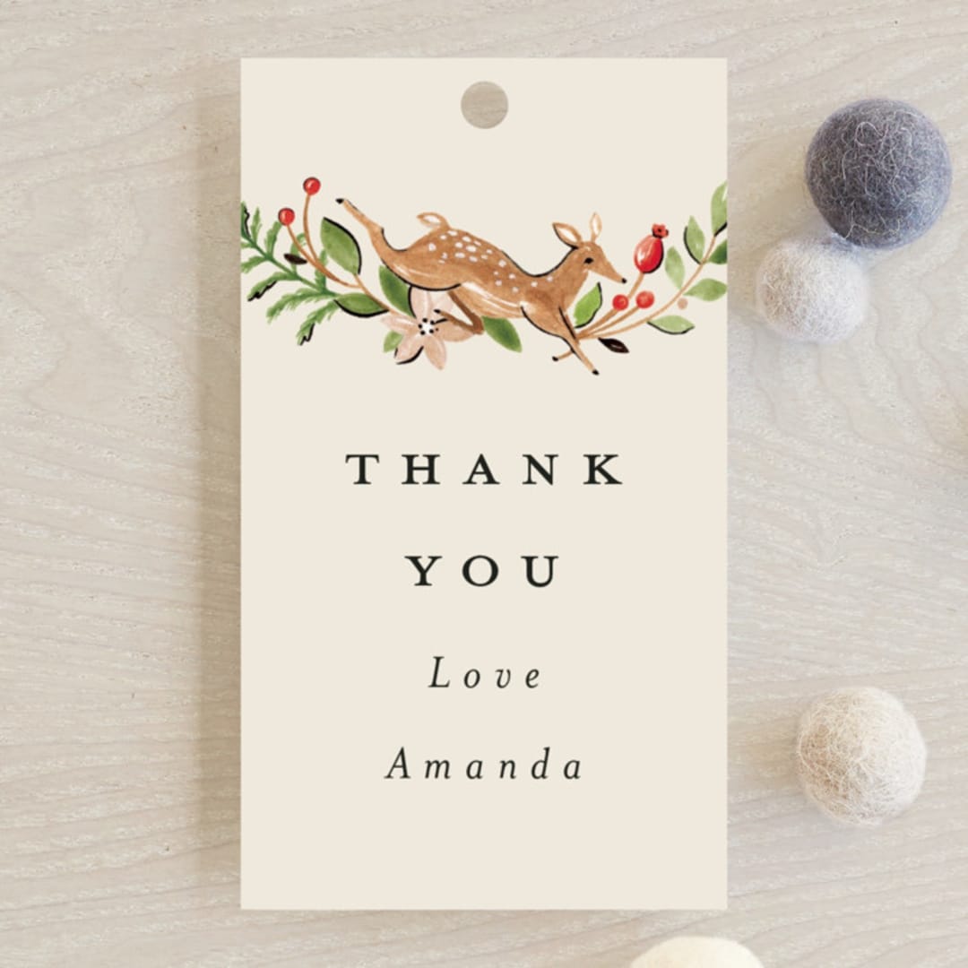"Highlands" - Baby Shower Favor Tags in Peach Pie by Sarah Knight - Front