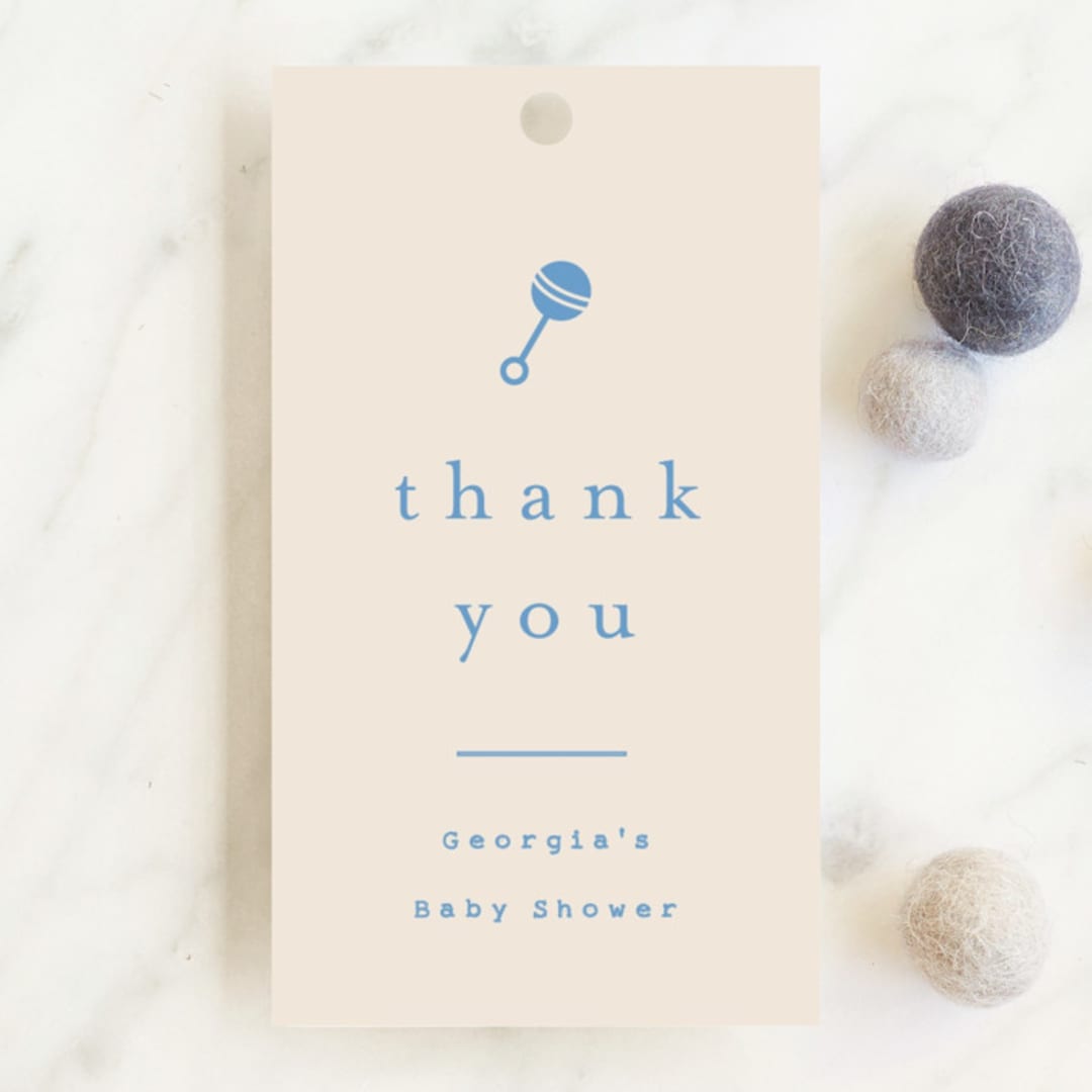 "Classic Start" - Baby Shower Favor Tags in Powder Blue by Carolyn MacLaren - Front