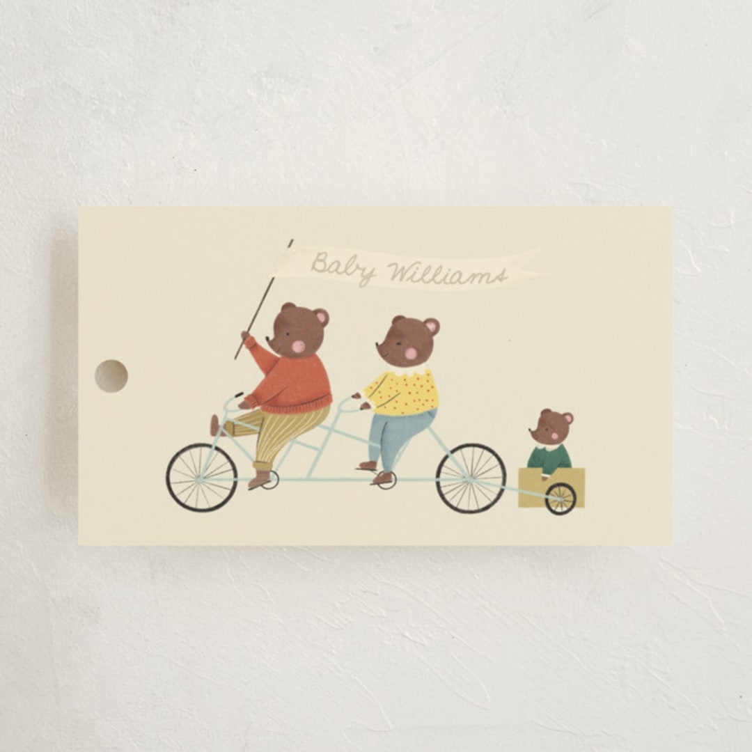 "Baby Makes Three" - Baby Shower Favor Tags in Cream by Kiersten Garner - Front