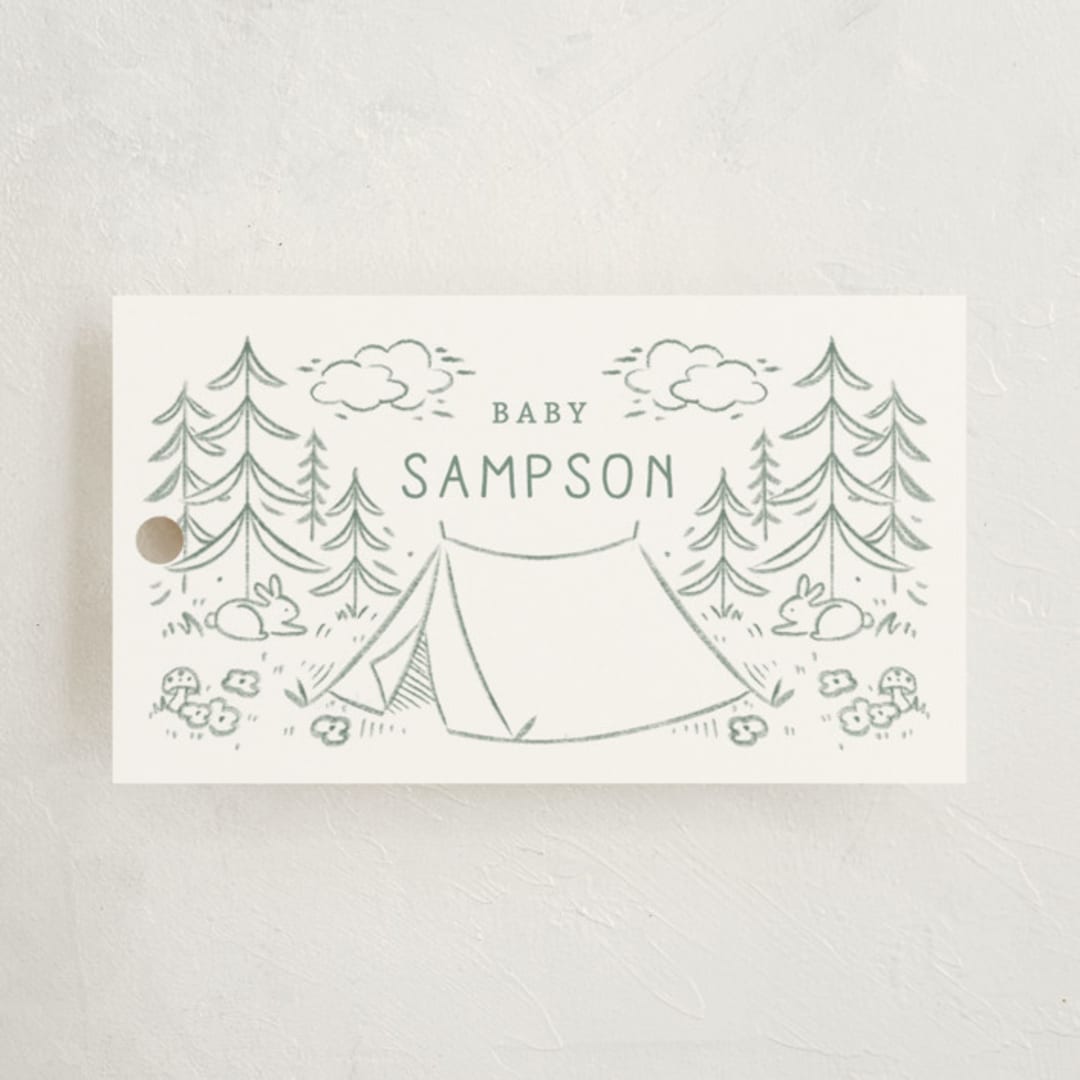 "The Adventure Begins" - Baby Shower Favor Tags in Sage by Kiersten Garner - Front