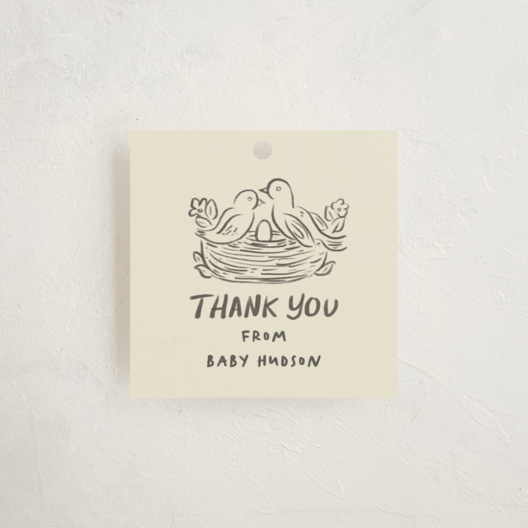 "Nesting era" - Baby Shower Favor Tags in Beetle by Creo Study - Front