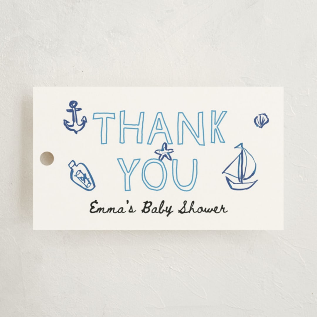 "Nautical doodles" - Baby Shower Favor Tags in Denim by Cass Loh - Front