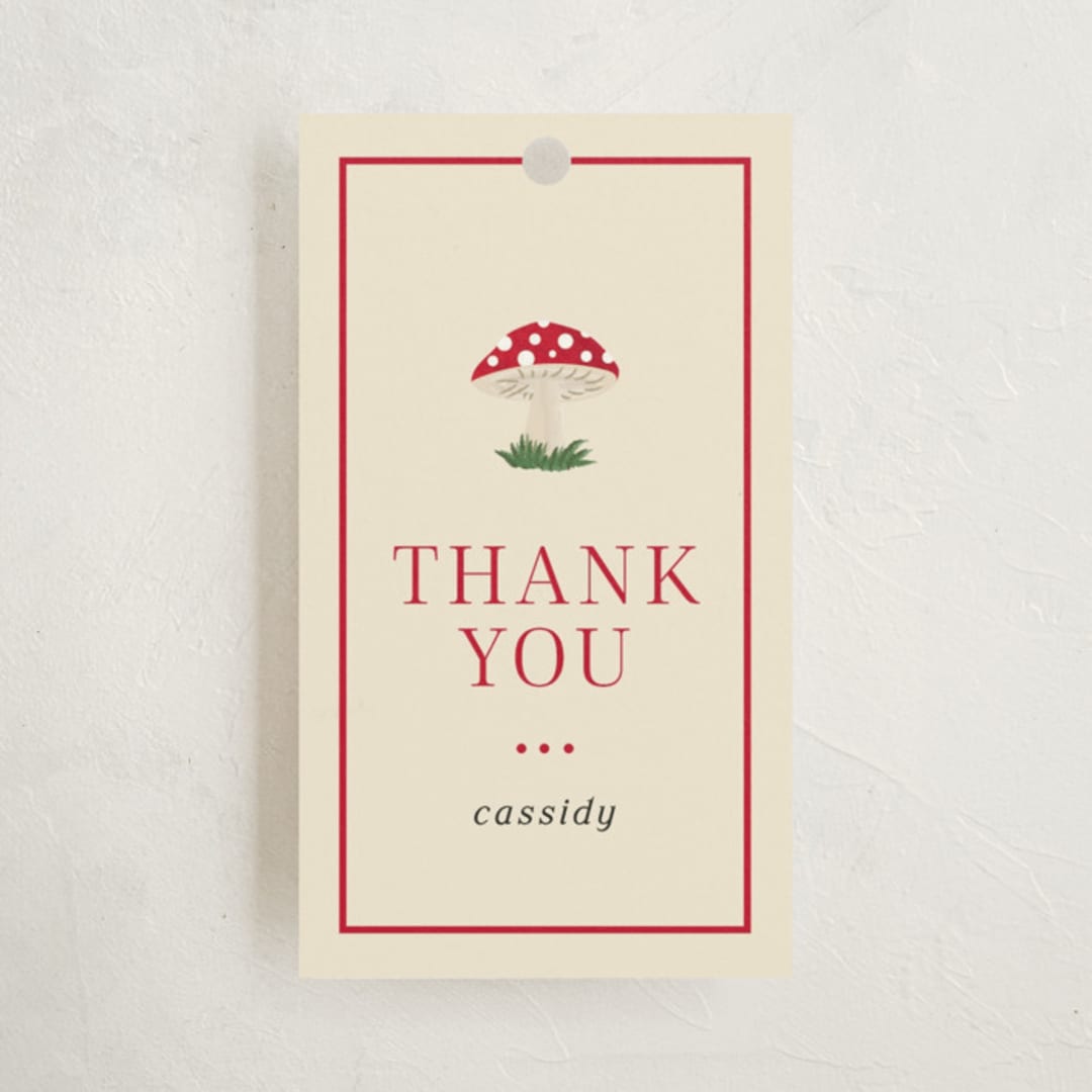 "Little Mushroom" - Baby Shower Favor Tags in Berry by Ilene Guy - Front