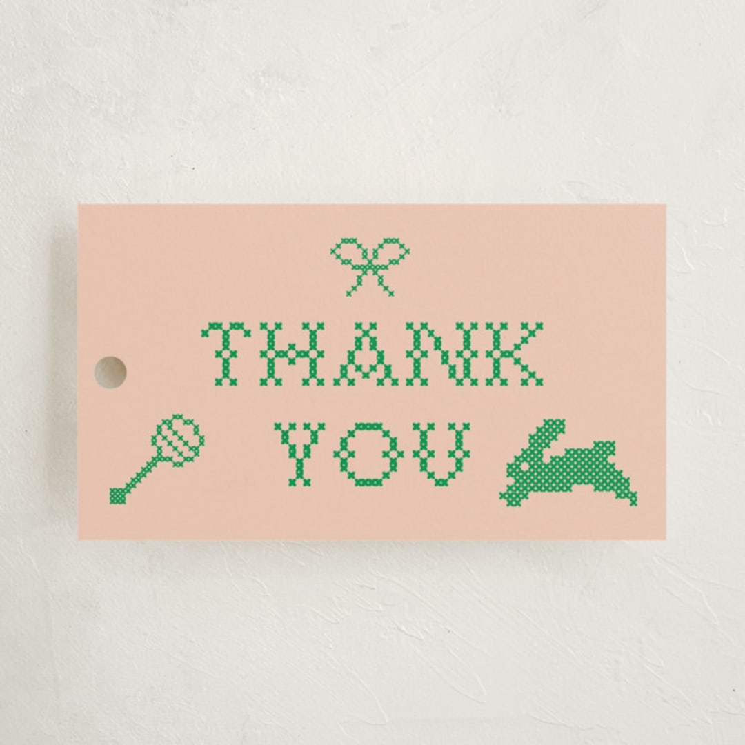 "Needlepoint" - Baby Shower Favor Tags in Grass by Claire - Front