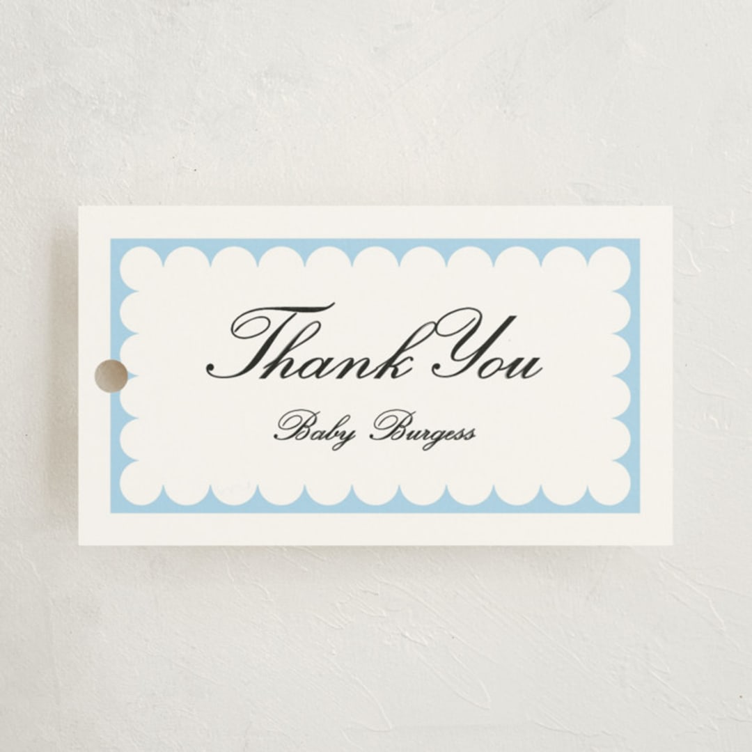 "Sweetly Scalloped" - Baby Shower Favor Tags in Sky by Catherine Culvenor - Front