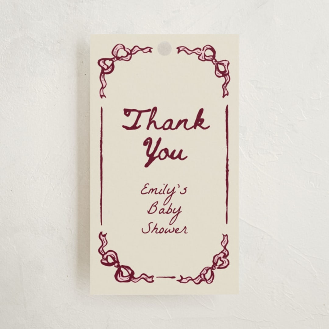 "Bow Corners" - Baby Shower Favor Tags in Rosewood by Cass Loh - Front