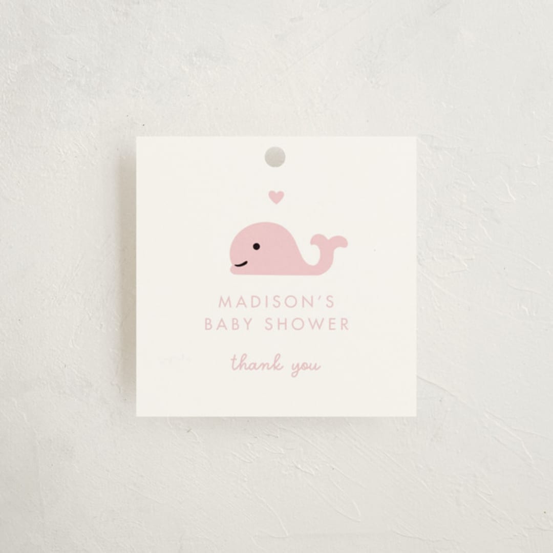 "Baby Whale On The Way" - Baby Shower Favor Tags in Baby Pink by mo kelley - Front