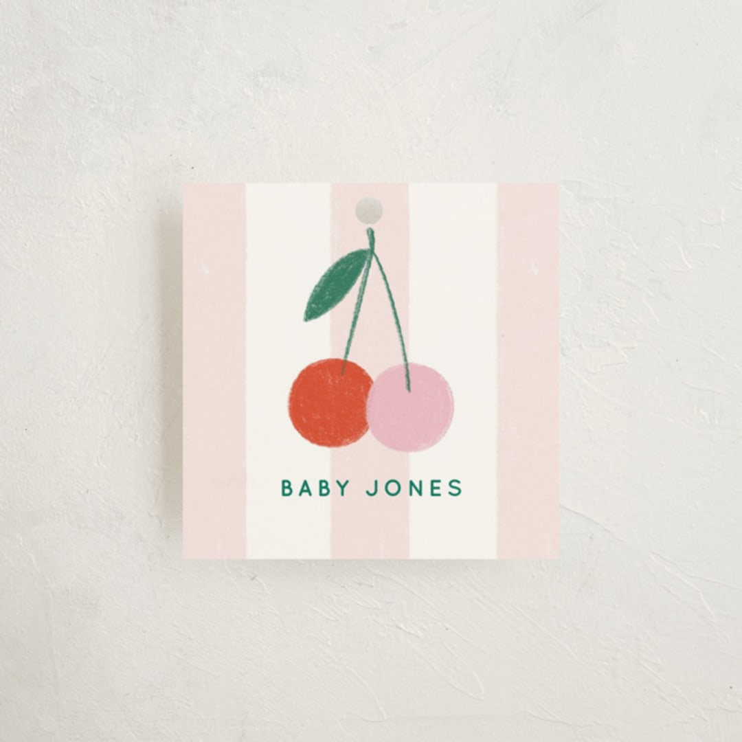 "Tiny Cherry On Top" - Baby Shower Favor Tags in Petal by Kiersten Garner - Front