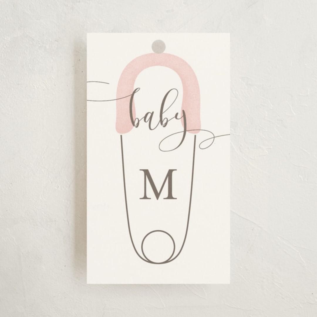 "Diaper Pin" - Baby Shower Favor Tags in Petal by Lehan Veenker - Front