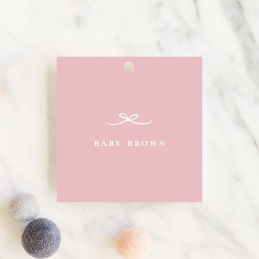 "Tiny Bow" - Baby Shower Favor Tags in Blush by Buddy Creative - Front