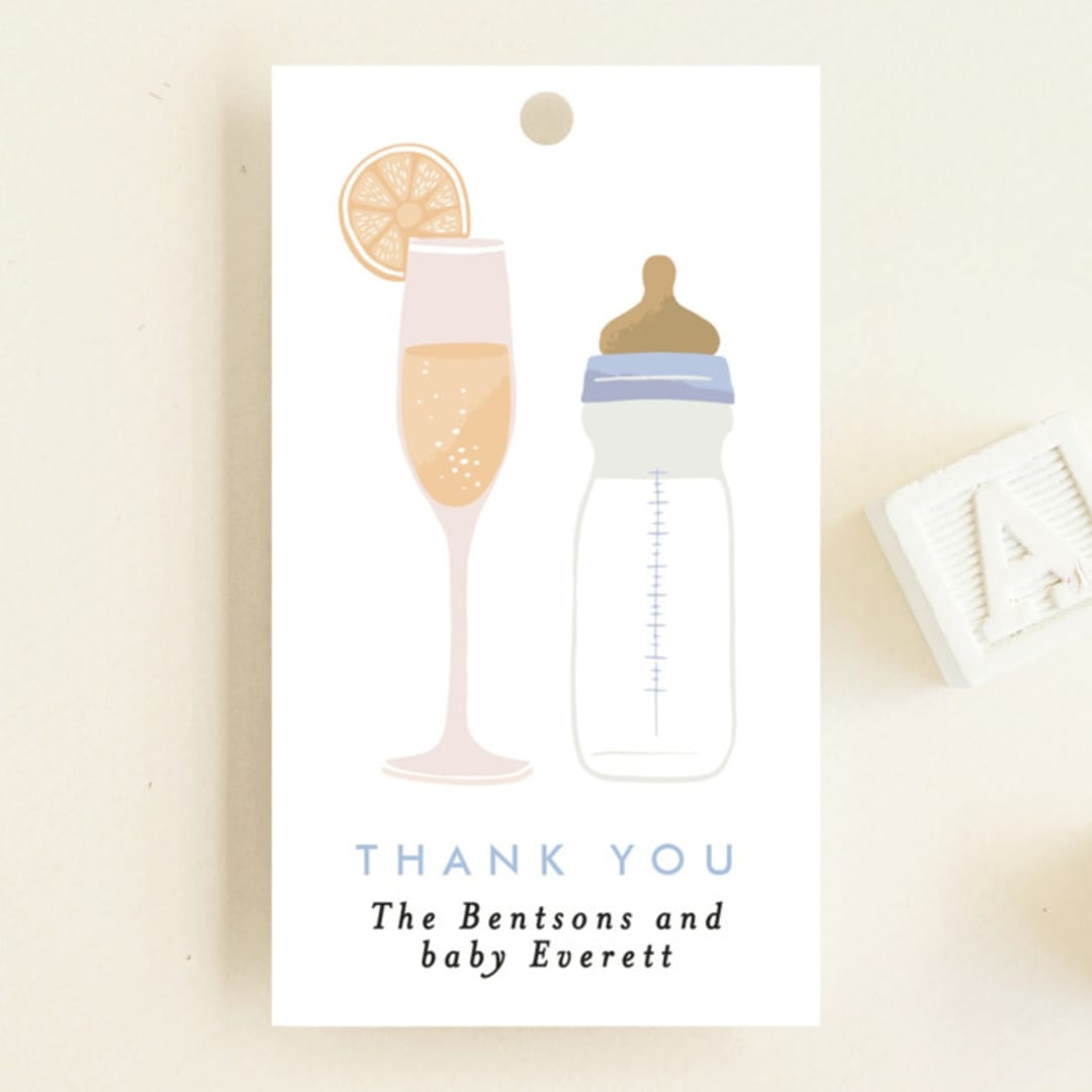 "Mimosas and Milk" - Baby Shower Favor Tags in Sky by Alethea and Ruth - Front