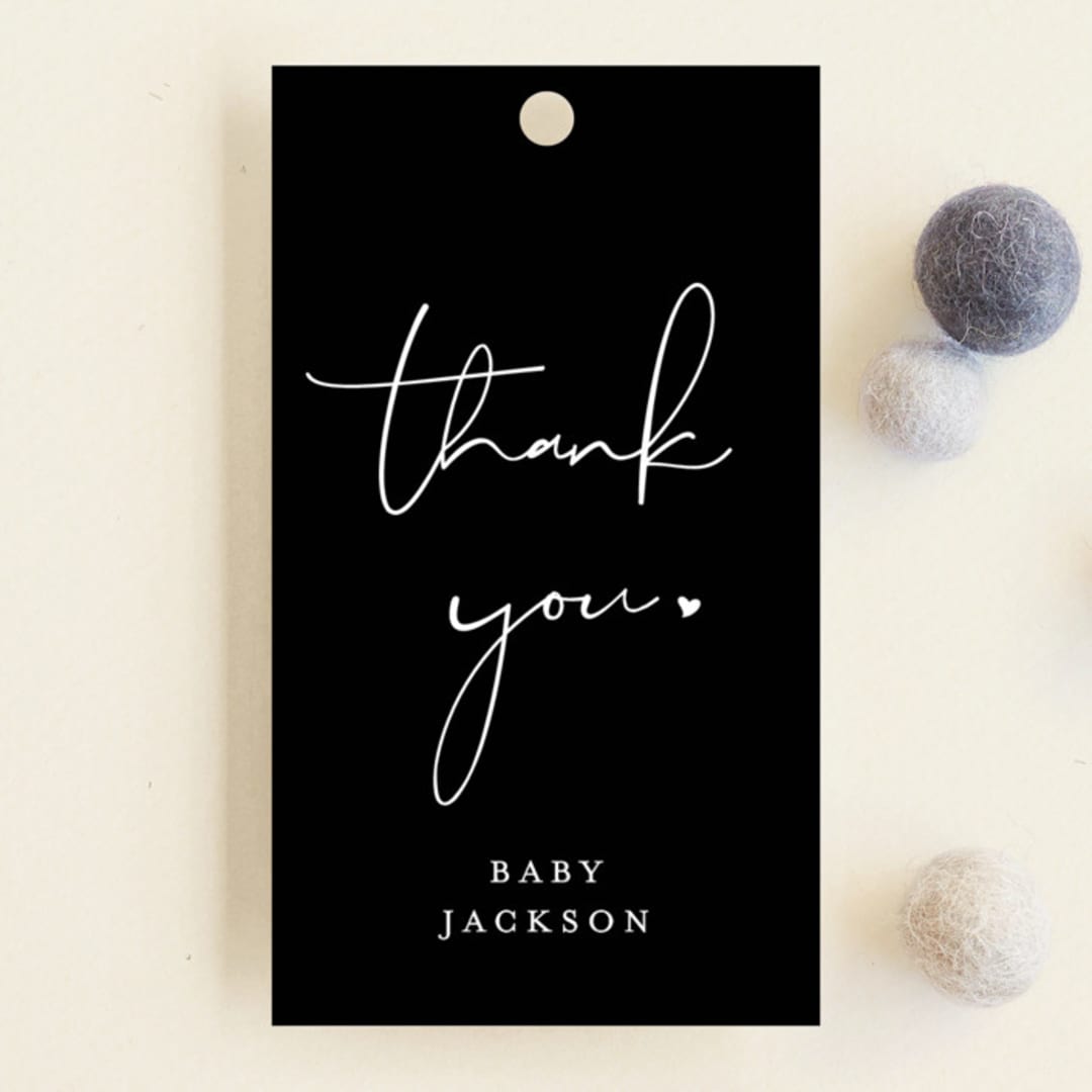 "Just Me" - Baby Shower Favor Tags in Midnight by Lehan Veenker - Front