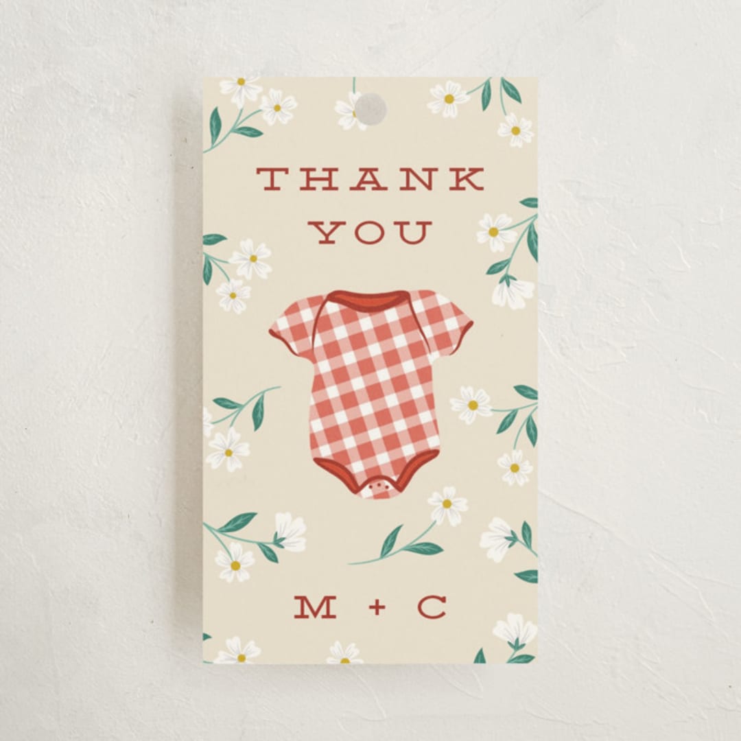 "Baby-Q" - Baby Shower Favor Tags in Ketchup by Jamie Alexander - Front