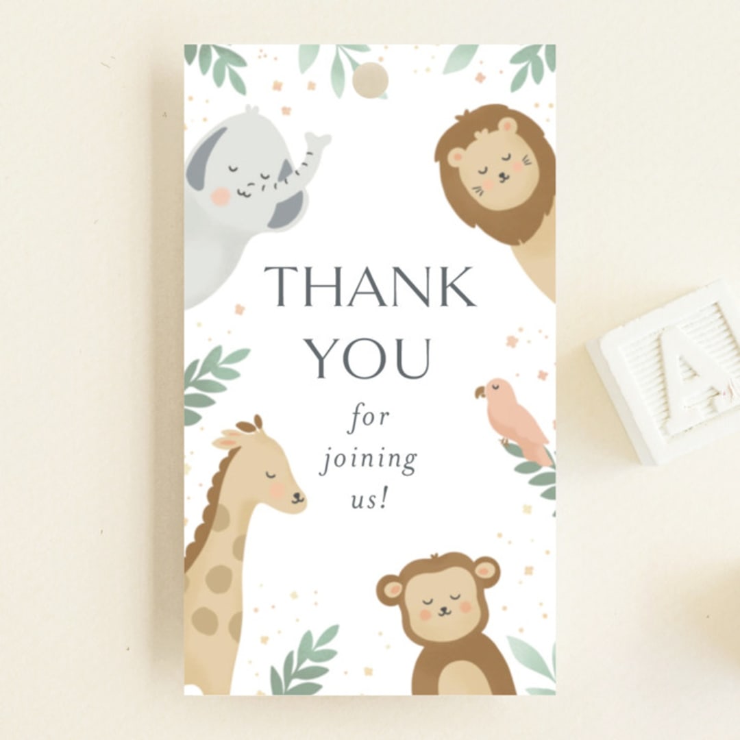 "Jungle Animals" - Baby Shower Favor Tags in Mint by Christy Hy Lee - Front