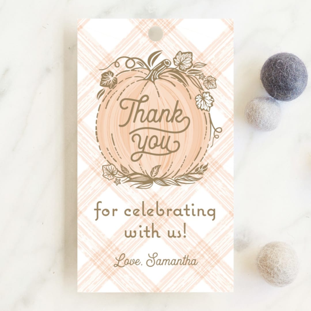 "Little Pumpkin" - Baby Shower Favor Tags in Peach by Paper Sun Studio - Front