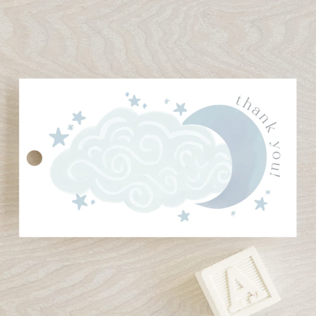 "Over the Moon" - Baby Shower Favor Tags in Celestial by Joanna Griffin - Front