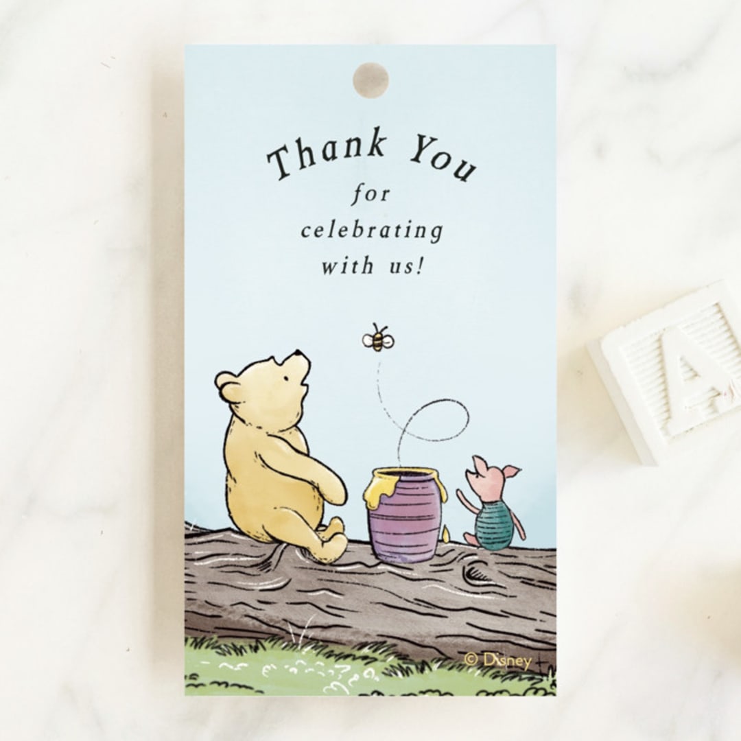 "Disney's Winnie the Pooh in the Wood" - Baby Shower Favor Tags in Sky by Becky Nimoy - Front