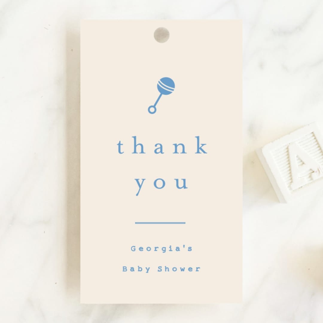 "Classic Start" - Baby Shower Favor Tags in Powder Blue by Carolyn MacLaren - Front