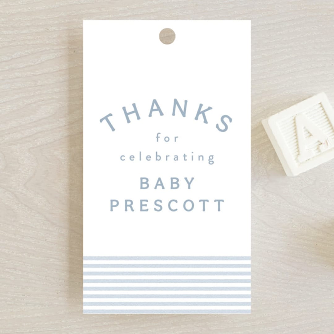"A cute stripe" - Baby Shower Favor Tags in Sky by Lea Delaveris - Front