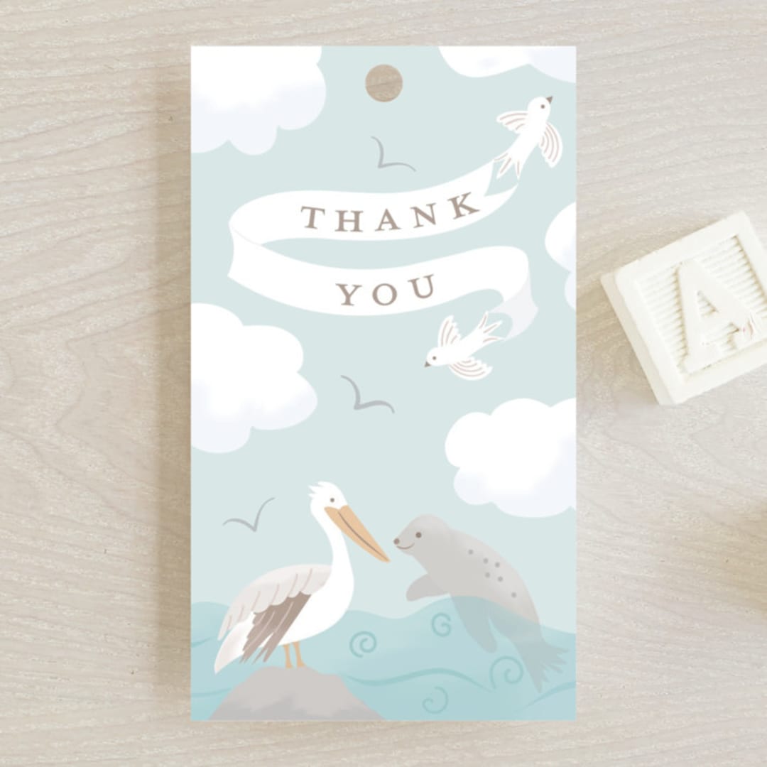"Little Sailboat" - Baby Shower Favor Tags in Sky by Jennifer Holbrook - Front