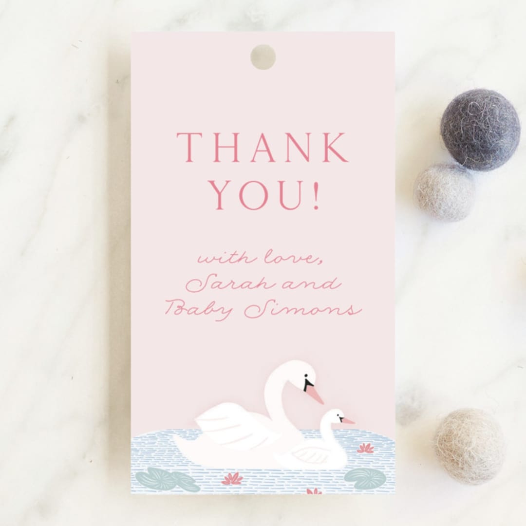 "Swan Song" - Baby Shower Favor Tags in Sherbet by Carolyn Kach - Front