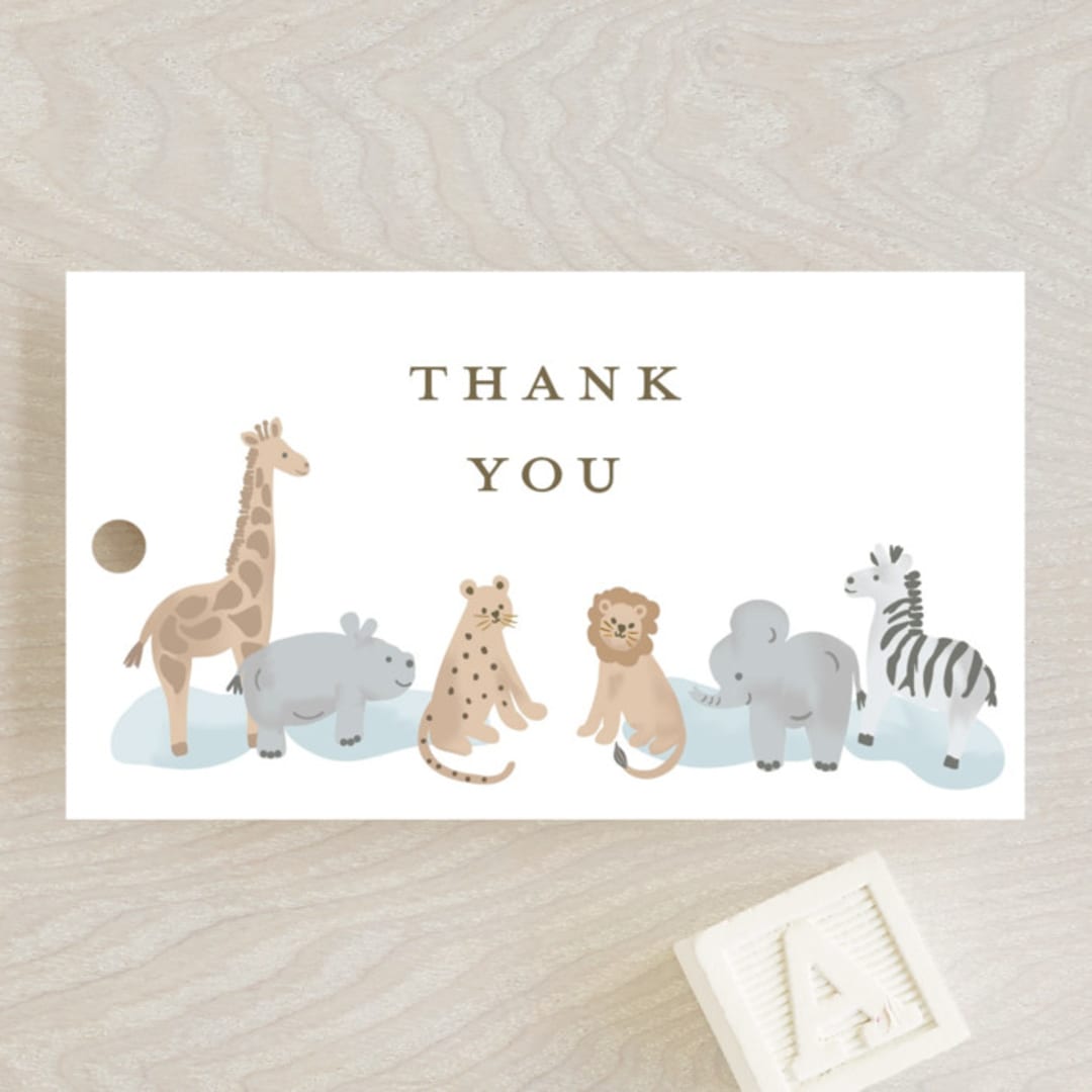 "Little Animal World" - Baby Shower Favor Tags in Air by Jennifer Holbrook - Front
