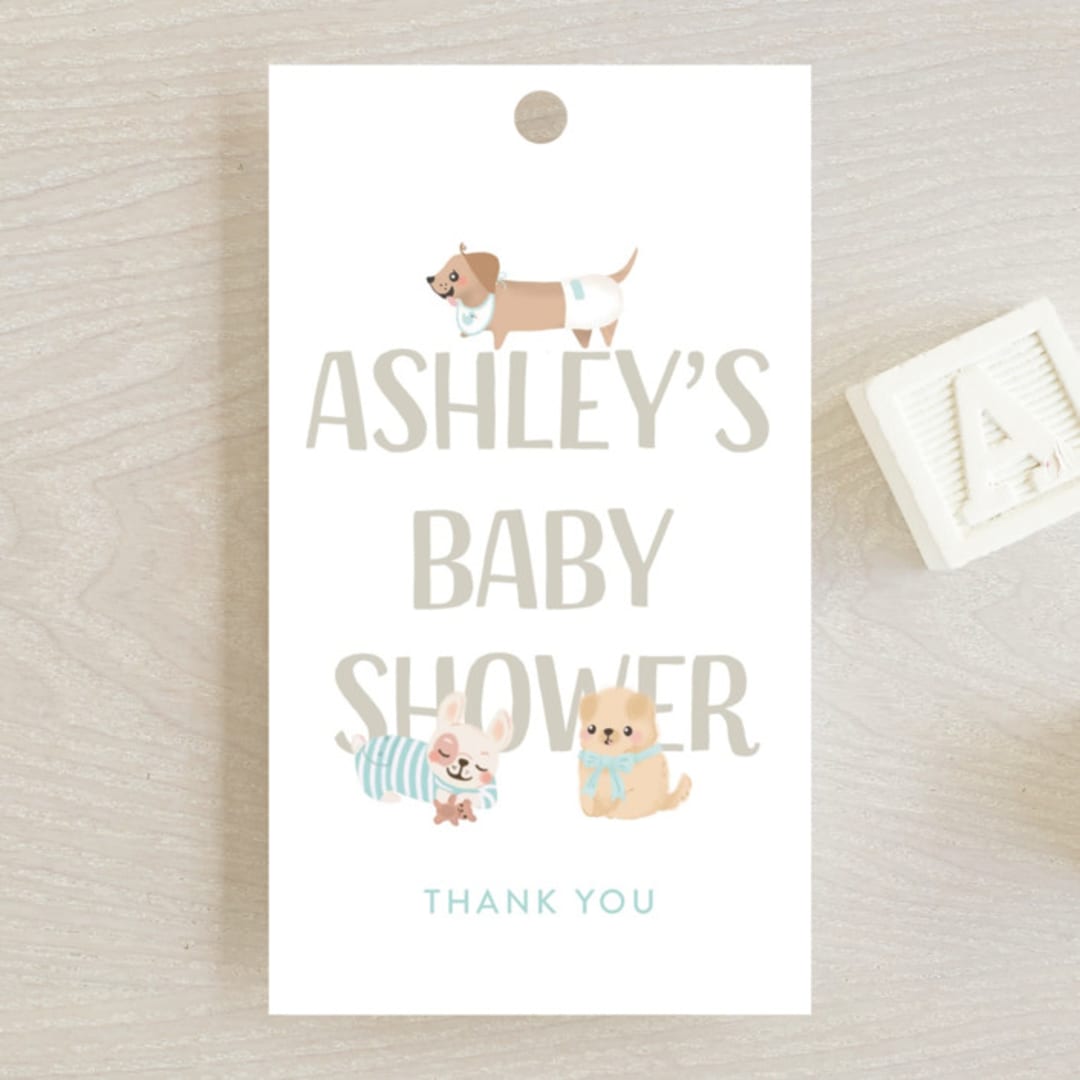 "Puppy" - Baby Shower Favor Tags in Little Boy Blue by Itsy Belle Studio - Front