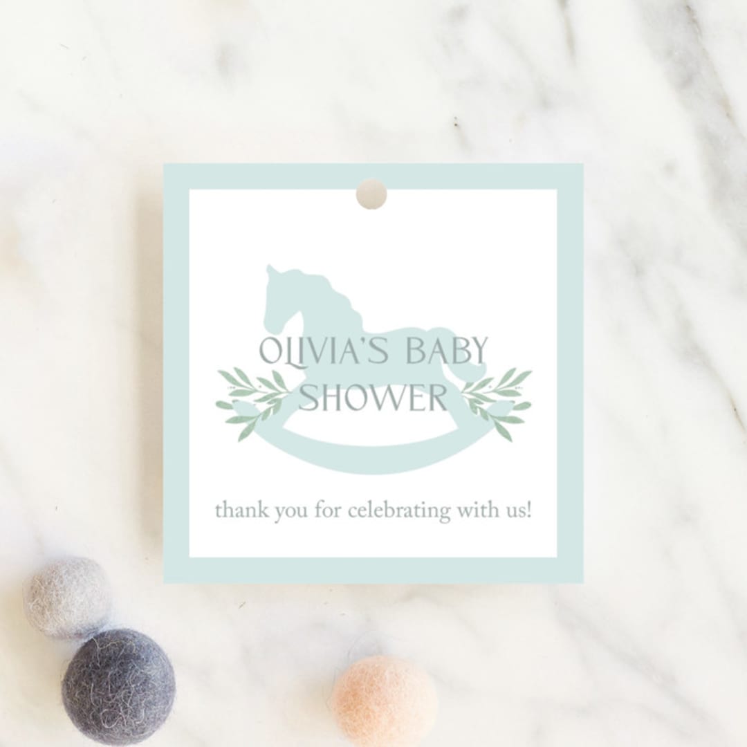 "Baby Shower Wreath" - Baby Shower Favor Tags in Celeste by Melinda Denison - Front