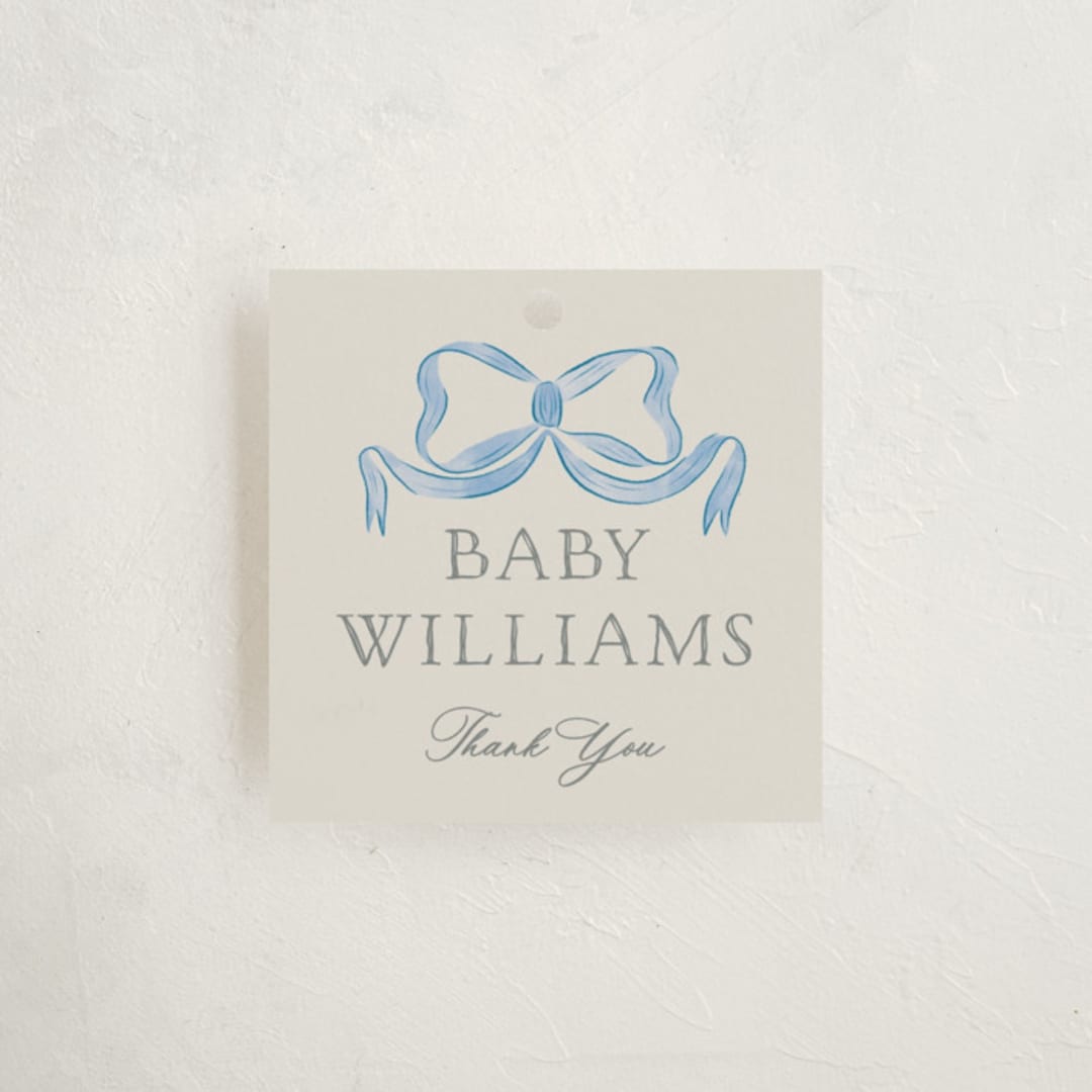 "Vintage Bow" - Baby Shower Favor Tags in Baby Blues by Lehan Veenker - Front