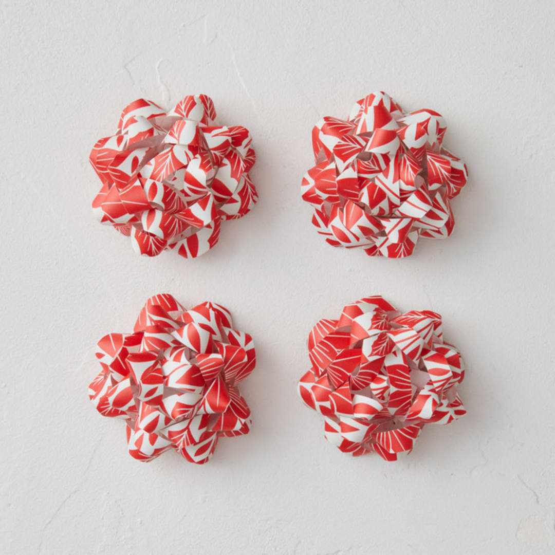"Folk Poinsettia" - Wrapping Paper Bow in Poinsettia by Katharine Watson