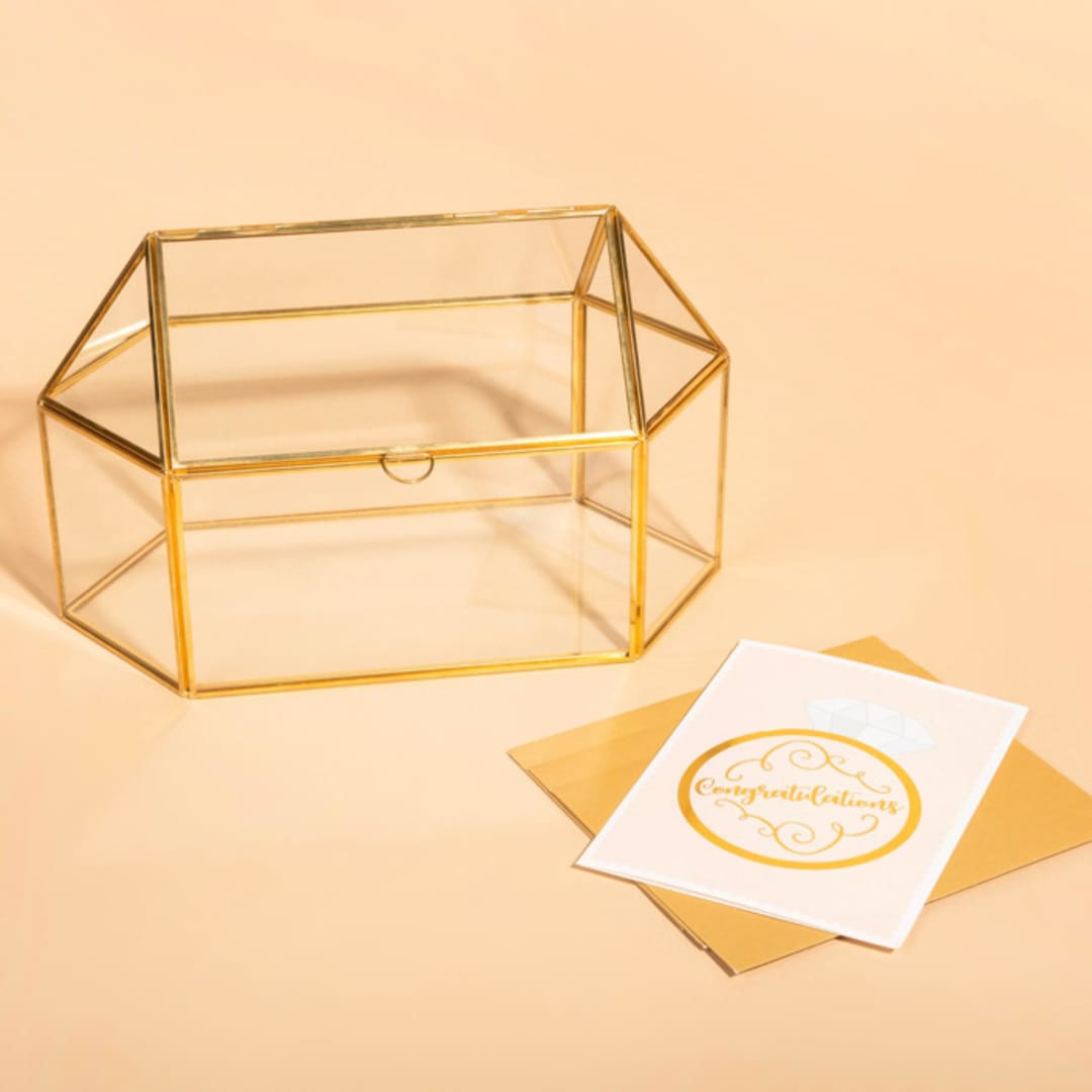 "Glass Card Box | Half Opening | Gold" - Card Boxes in gold by Hanna Roberts