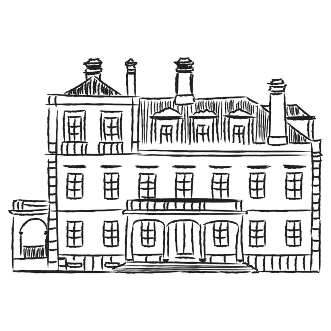 "Custom Line Drawing Venue" - Commissioned Design Element in black by Helena Vitto